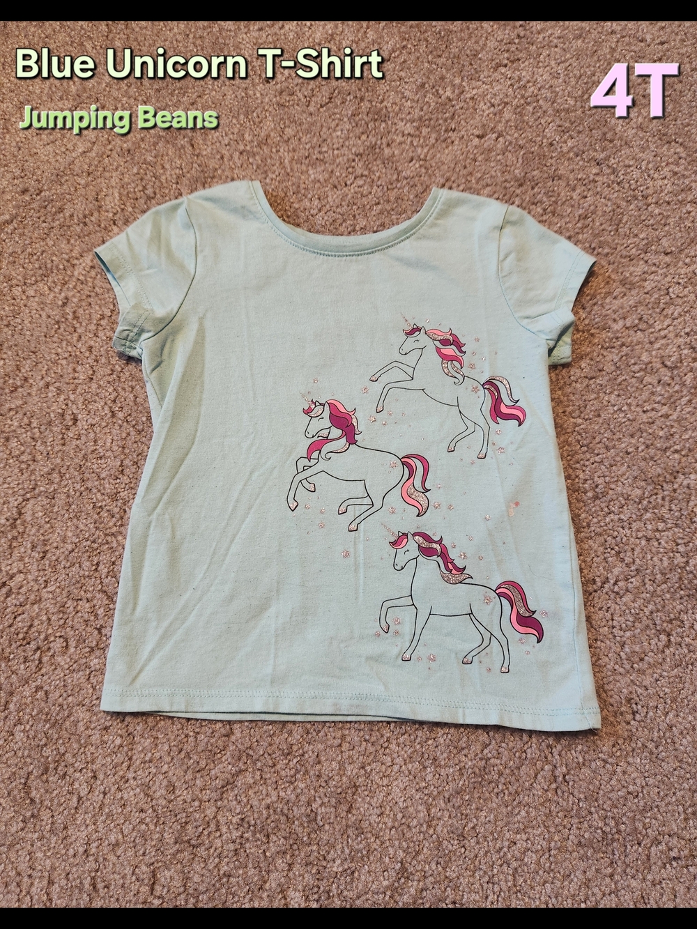 jumping beans Light Blue Unicorn Tee with Pink Accents